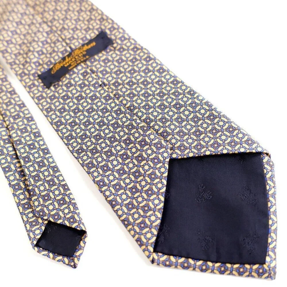 Brooks Brothers Makers Yellow Blue Geometric Short Print Silk‎ Tie